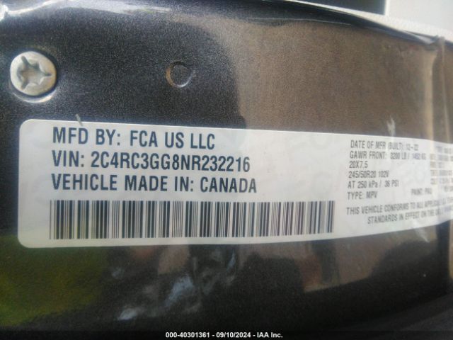 Photo 8 VIN: 2C4RC3GG8NR232216 - CHRYSLER PACIFICA 