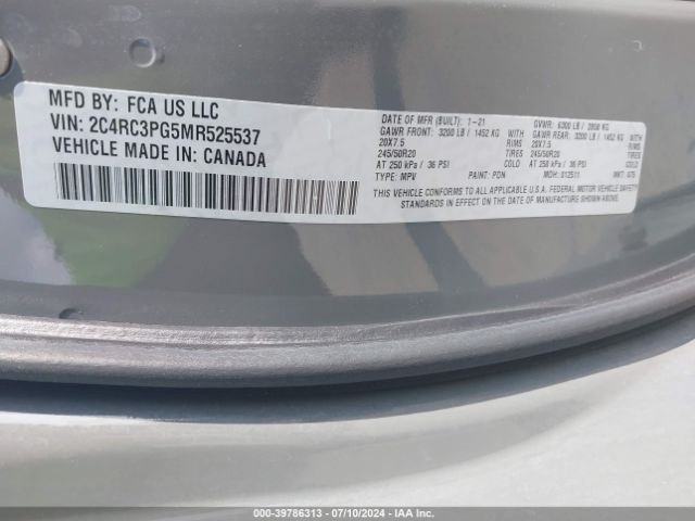 Photo 8 VIN: 2C4RC3PG5MR525537 - CHRYSLER PACIFICA 