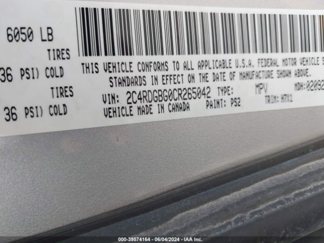 Photo 8 VIN: 2C4RDGBG0CR265042 - DODGE GRAND CARAVAN 