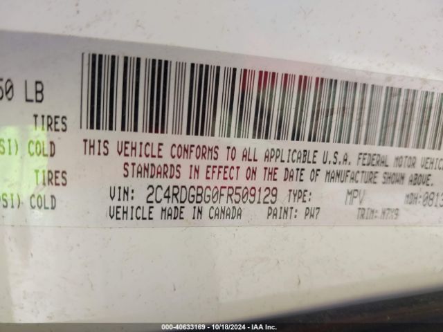 Photo 8 VIN: 2C4RDGBG0FR509129 - DODGE GRAND CARAVAN 