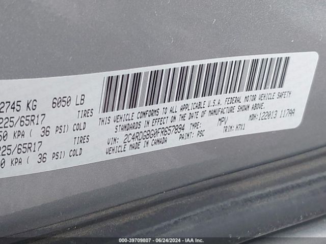 Photo 8 VIN: 2C4RDGBG0FR657894 - DODGE GRAND CARAVAN 