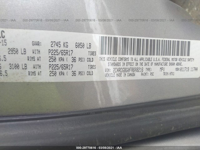 Photo 8 VIN: 2C4RDGBG0FR668216 - DODGE GRAND CARAVAN 