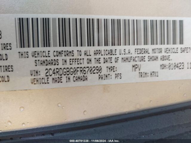 Photo 8 VIN: 2C4RDGBG0FR670290 - DODGE GRAND CARAVAN 