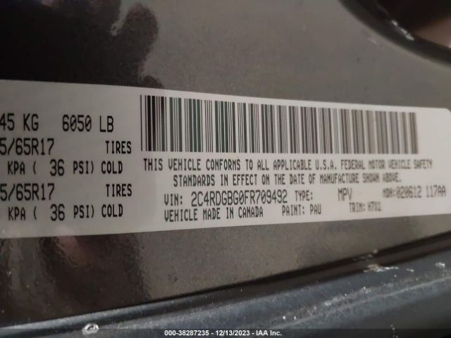 Photo 8 VIN: 2C4RDGBG0FR709492 - DODGE GRAND CARAVAN 