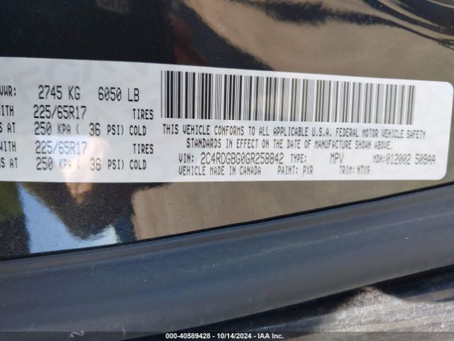 Photo 8 VIN: 2C4RDGBG0GR258842 - DODGE GRAND CARAVAN 