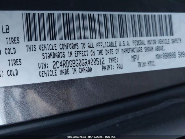 Photo 8 VIN: 2C4RDGBG0GR400512 - DODGE GRAND CARAVAN 