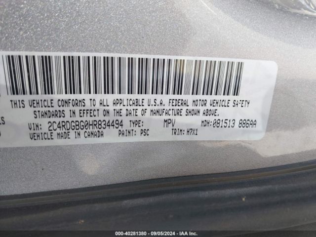 Photo 8 VIN: 2C4RDGBG0HR834494 - DODGE GRAND CARAVAN 