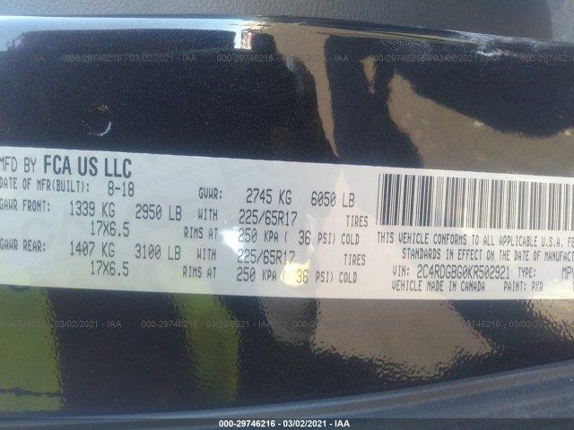 Photo 8 VIN: 2C4RDGBG0KR502921 - DODGE GRAND CARAVAN 