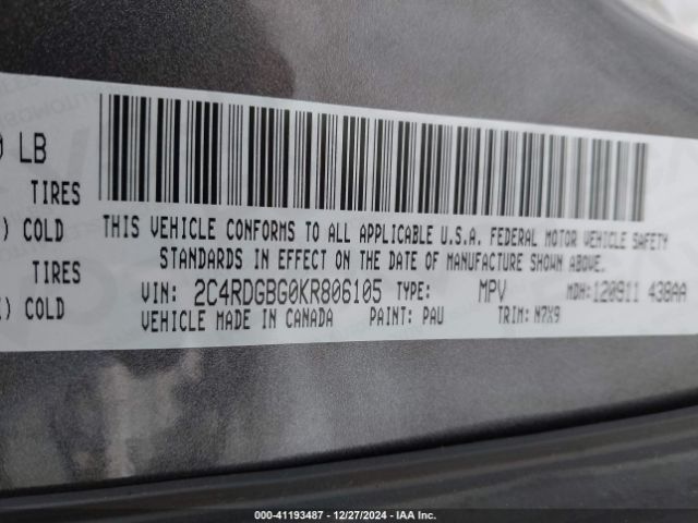 Photo 8 VIN: 2C4RDGBG0KR806105 - DODGE GRAND CARAVAN 