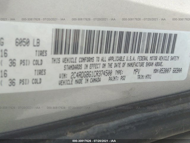 Photo 8 VIN: 2C4RDGBG1CR374500 - DODGE GRAND CARAVAN 