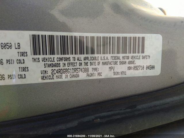 Photo 8 VIN: 2C4RDGBG1DR574388 - DODGE GRAND CARAVAN 