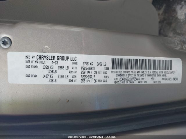 Photo 8 VIN: 2C4RDGBG1DR735404 - DODGE GRAND CARAVAN 