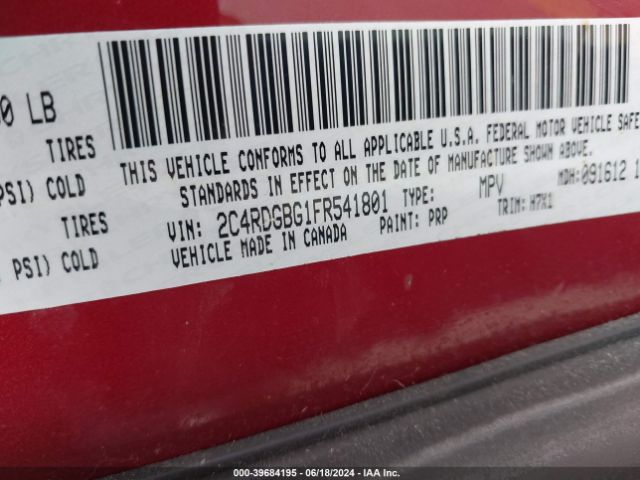 Photo 8 VIN: 2C4RDGBG1FR541801 - DODGE GRAND CARAVAN 