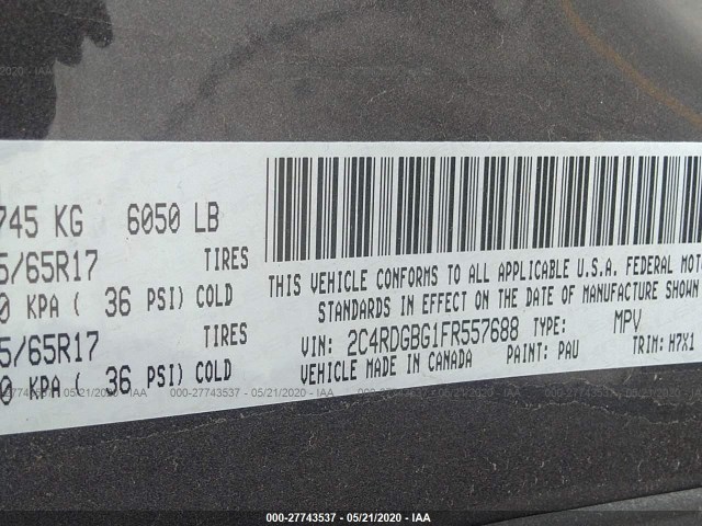 Photo 8 VIN: 2C4RDGBG1FR557688 - DODGE GRAND CARAVAN 