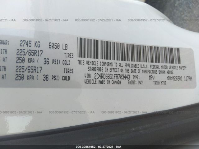 Photo 8 VIN: 2C4RDGBG1FR703443 - DODGE GRAND CARAVAN 