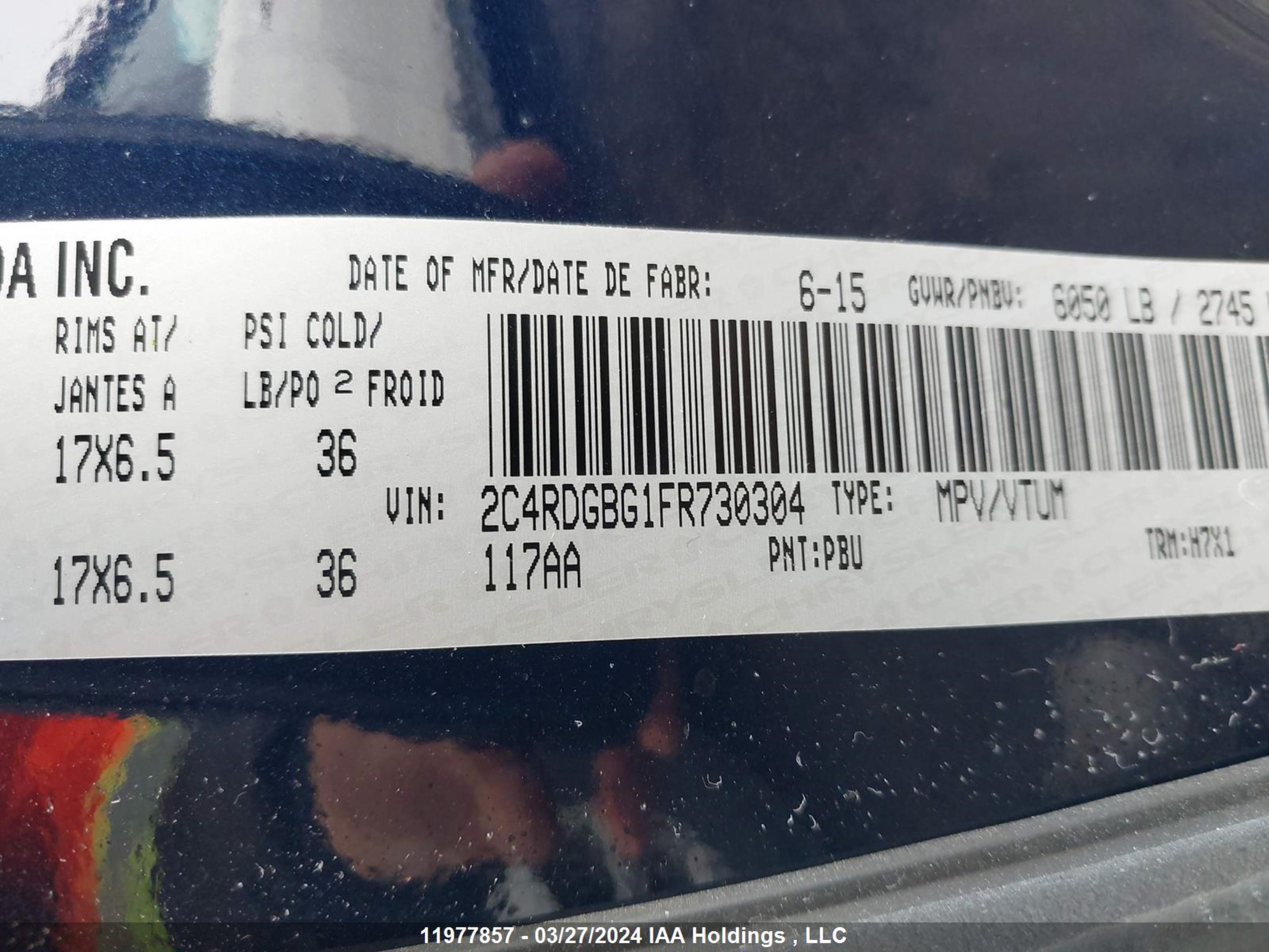 Photo 8 VIN: 2C4RDGBG1FR730304 - DODGE CARAVAN 