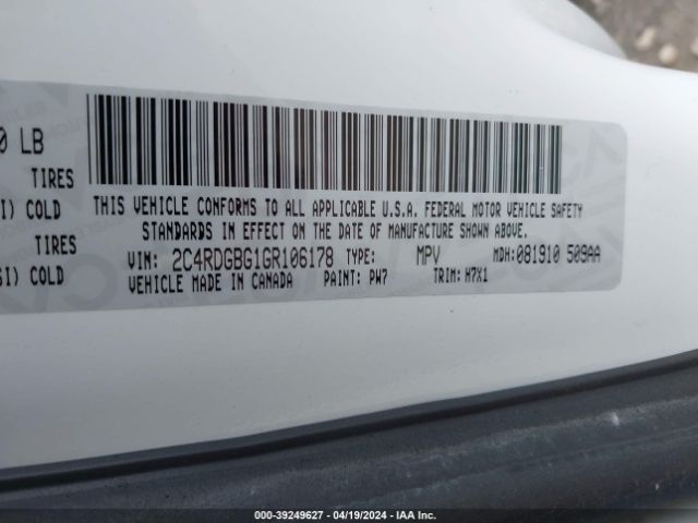 Photo 8 VIN: 2C4RDGBG1GR106178 - DODGE GRAND CARAVAN 