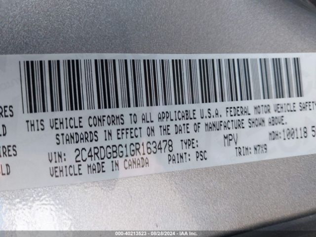 Photo 8 VIN: 2C4RDGBG1GR163478 - DODGE GRAND CARAVAN 