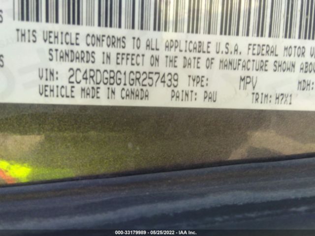 Photo 8 VIN: 2C4RDGBG1GR257439 - DODGE GRAND CARAVAN 