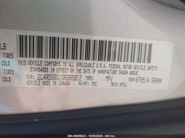 Photo 8 VIN: 2C4RDGBG1GR385812 - DODGE GRAND CARAVAN 