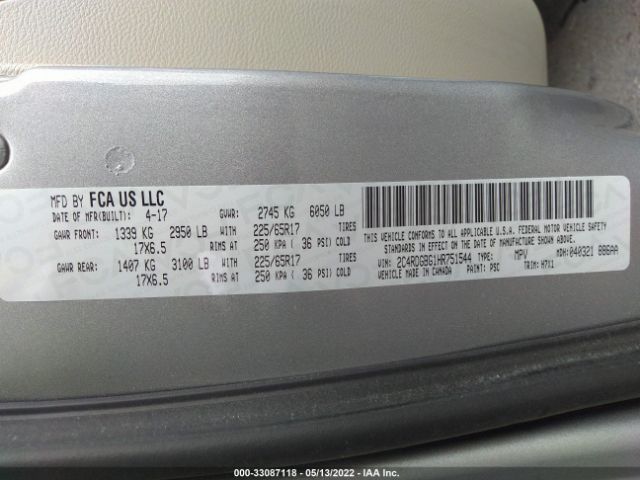 Photo 8 VIN: 2C4RDGBG1HR751544 - DODGE GRAND CARAVAN 