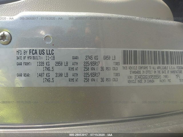 Photo 8 VIN: 2C4RDGBG1KR599501 - DODGE GRAND CARAVAN 