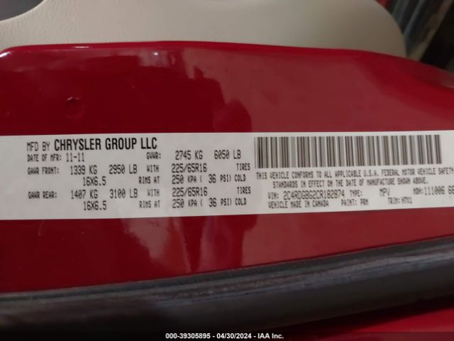 Photo 8 VIN: 2C4RDGBG2CR182874 - DODGE GRAND CARAVAN 