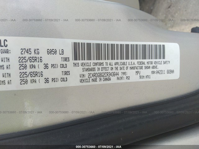 Photo 8 VIN: 2C4RDGBG2CR343644 - DODGE GRAND CARAVAN 