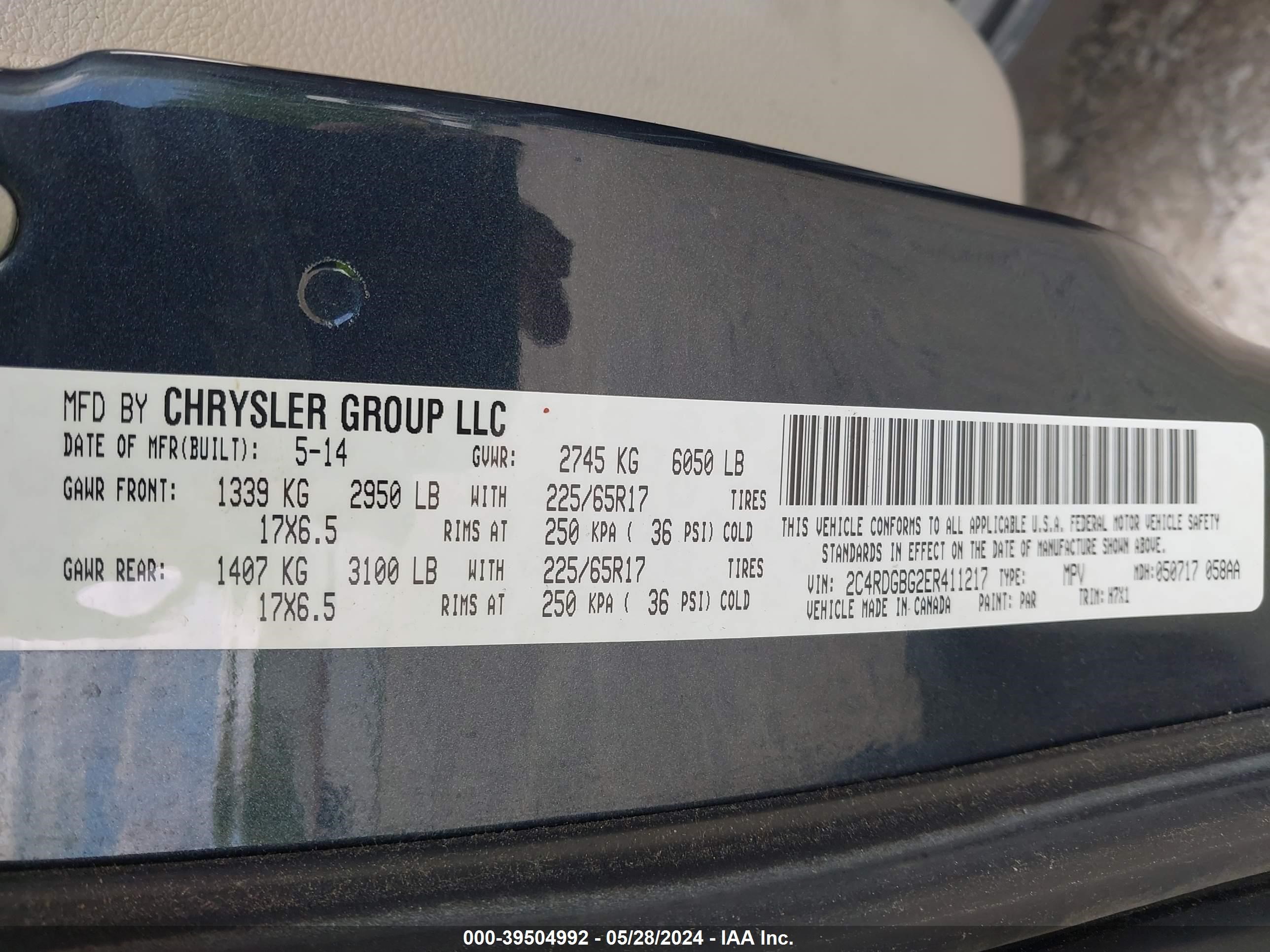 Photo 8 VIN: 2C4RDGBG2ER411217 - DODGE CARAVAN 