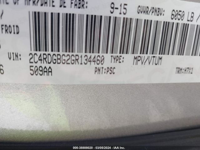 Photo 8 VIN: 2C4RDGBG2GR134460 - DODGE GRAND CARAVAN 