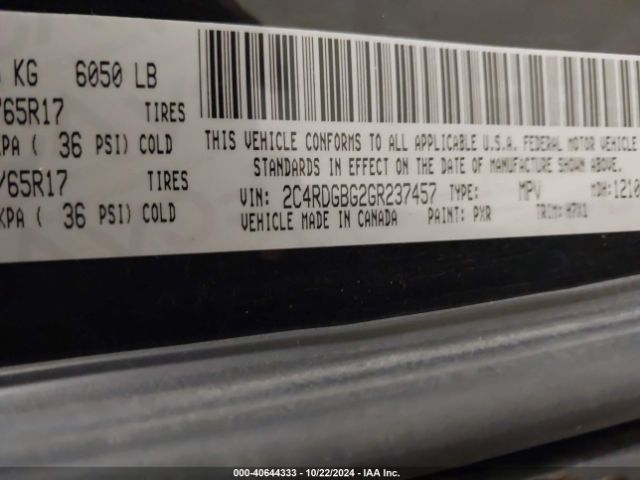 Photo 8 VIN: 2C4RDGBG2GR237457 - DODGE GRAND CARAVAN 