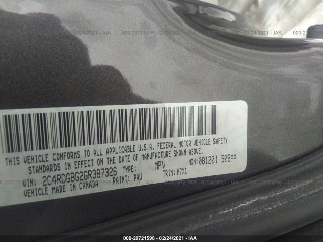 Photo 8 VIN: 2C4RDGBG2GR387326 - DODGE GRAND CARAVAN 