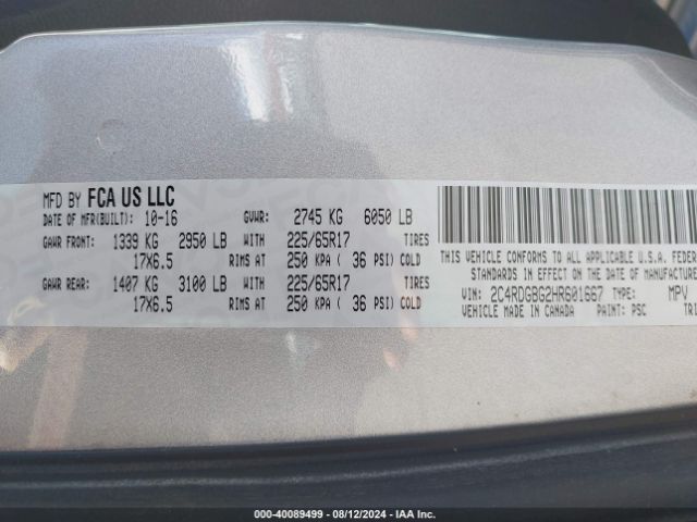 Photo 8 VIN: 2C4RDGBG2HR601667 - DODGE GRAND CARAVAN 