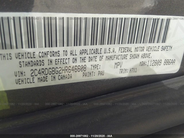 Photo 8 VIN: 2C4RDGBG2HR646608 - DODGE GRAND CARAVAN 