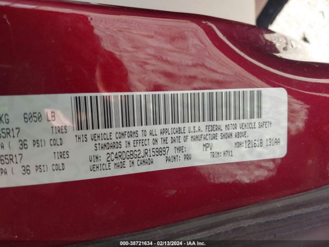 Photo 8 VIN: 2C4RDGBG2JR159897 - DODGE GRAND CARAVAN 