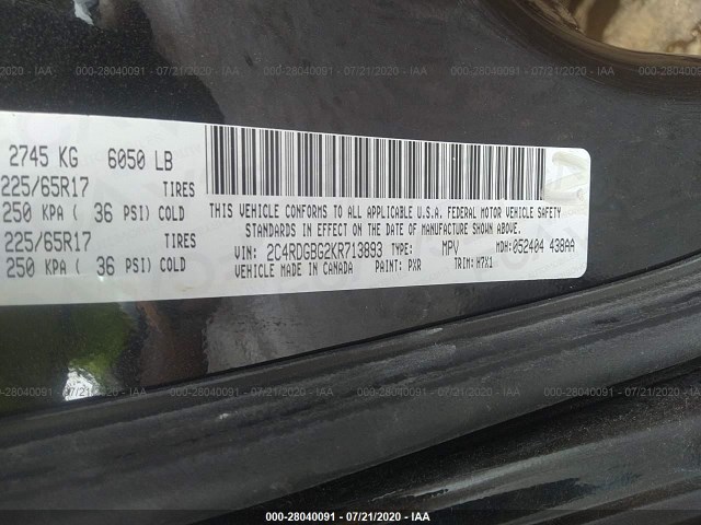 Photo 8 VIN: 2C4RDGBG2KR713893 - DODGE GRAND CARAVAN 