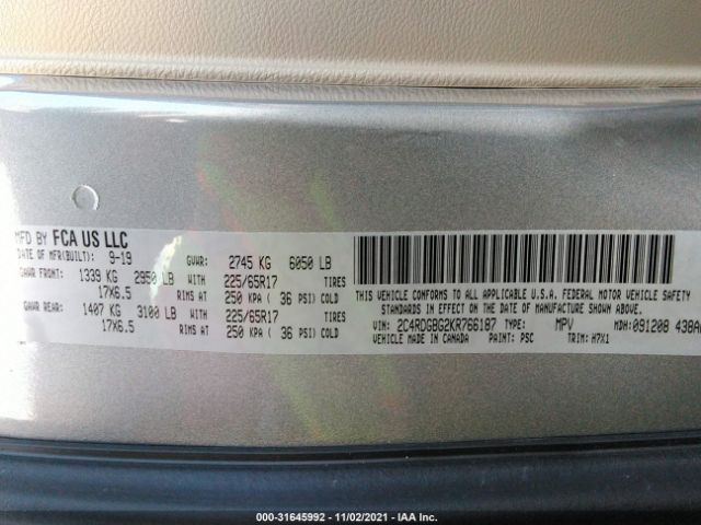 Photo 8 VIN: 2C4RDGBG2KR766187 - DODGE GRAND CARAVAN 