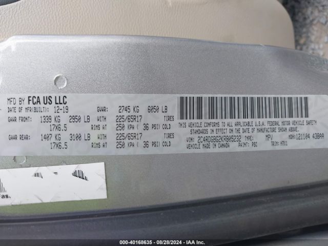 Photo 8 VIN: 2C4RDGBG2KR805232 - DODGE GRAND CARAVAN 