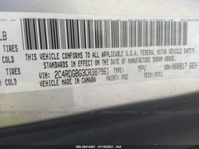 Photo 8 VIN: 2C4RDGBG3CR387961 - DODGE GRAND CARAVAN 