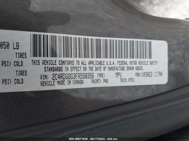 Photo 8 VIN: 2C4RDGBG3FR558356 - DODGE GRAND CARAVAN 