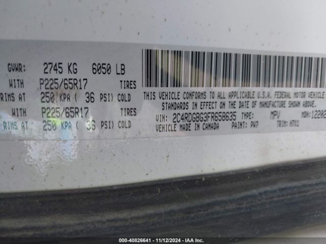 Photo 8 VIN: 2C4RDGBG3FR658635 - DODGE GRAND CARAVAN 