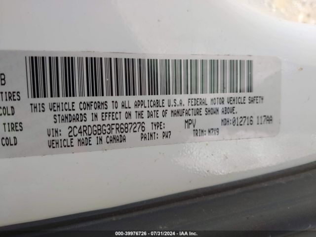 Photo 8 VIN: 2C4RDGBG3FR687276 - DODGE GRAND CARAVAN 