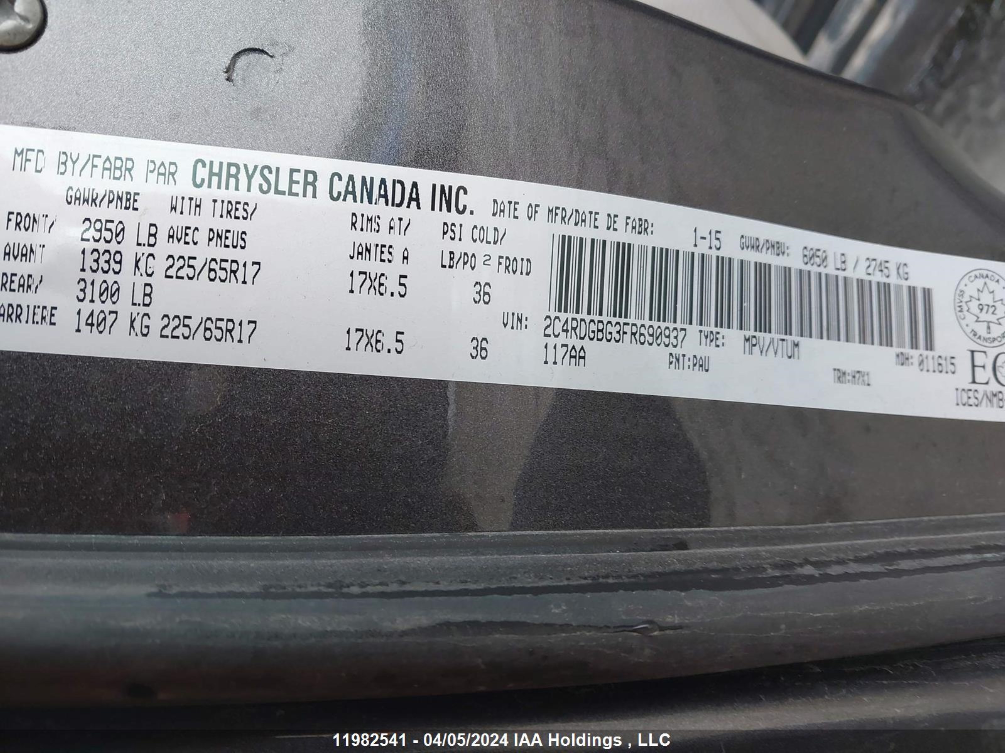 Photo 8 VIN: 2C4RDGBG3FR690937 - DODGE CARAVAN 