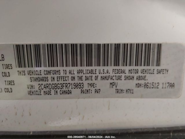 Photo 8 VIN: 2C4RDGBG3FR719093 - DODGE GRAND CARAVAN 