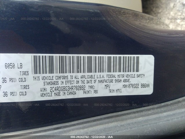 Photo 8 VIN: 2C4RDGBG3HR782892 - DODGE GRAND CARAVAN 