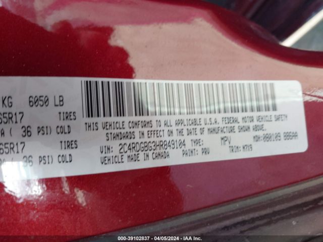 Photo 8 VIN: 2C4RDGBG3HR849104 - DODGE GRAND CARAVAN 