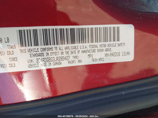 Photo 8 VIN: 2C4RDGBG3JR285427 - DODGE GRAND CARAVAN 