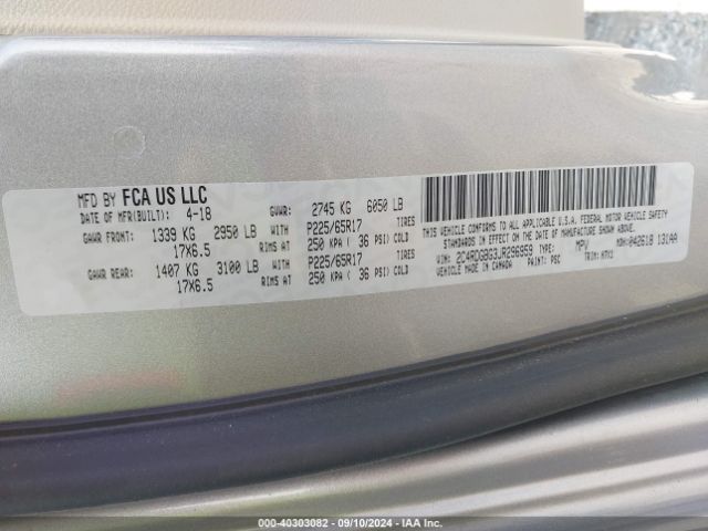 Photo 8 VIN: 2C4RDGBG3JR296959 - DODGE GRAND CARAVAN 