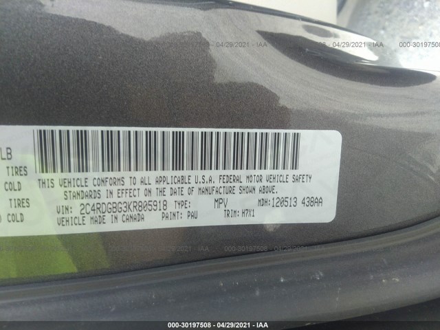 Photo 8 VIN: 2C4RDGBG3KR805918 - DODGE GRAND CARAVAN 