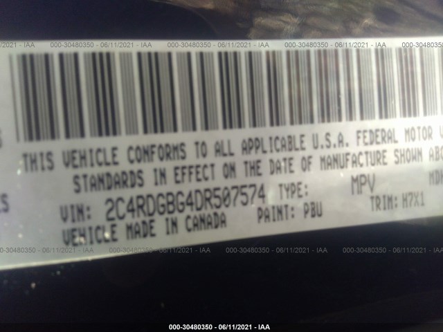 Photo 8 VIN: 2C4RDGBG4DR507574 - DODGE GRAND CARAVAN 